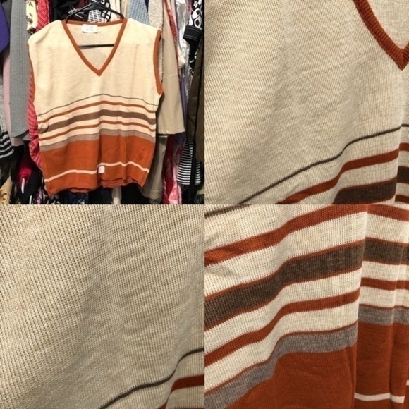 Dead Stock Vintage Striped Ribbed Piping Sweater Vest Sz Large -The "Esther" Top - Picture 9 of 16